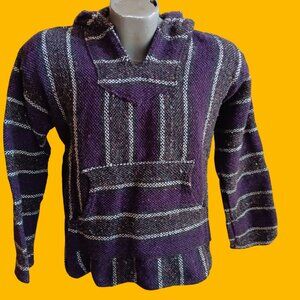 Vintage Poncho Hoody Mens Small 1990s Franks Mexican Purple Pullover Festival